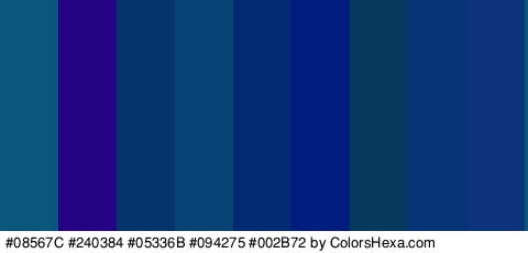 #08567C #240384 #05336B #094275 #002B72 #011C7F #05395E #073477 #0C337C Colors Logo