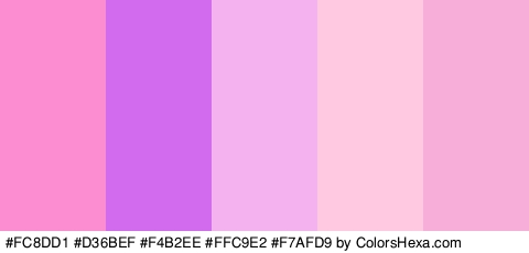 #FC8DD1 #D36BEF #F4B2EE #FFC9E2 #F7AFD9 Colors Logo