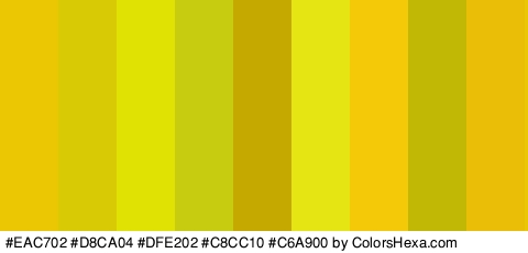 #EAC702 #D8CA04 #DFE202 #C8CC10 #C6A900 #E5E514 #F4C907 #C1B805 #EABD07 Colors Logo