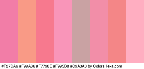 #F27DA6 #F99A86 #F7798E #F995B8 #C9A3A3 #F28EA7 #F48688 #FFADC0 Colors Logo