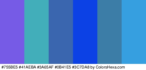 #755BE5 #41AEBA #3A65AF #0B41E5 #3C7DA8 #359FE0 Colors Logo