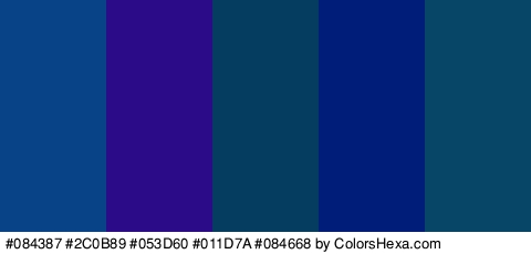 #084387 #2C0B89 #053D60 #011D7A #084668 Colors Logo