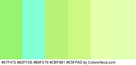 #97F473 #82FFD5 #B9F279 #CBF981 #E5FFAD #E0FFAF Colors Logo
