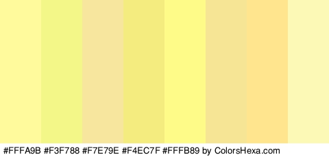 #FFFA9B #F3F788 #F7E79E #F4EC7F #FFFB89 #F7E596 #FFE68E #FCF8B5 Colors Logo