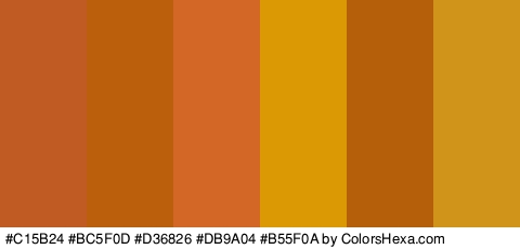 #C15B24 #BC5F0D #D36826 #DB9A04 #B55F0A #D1941B Colors Logo