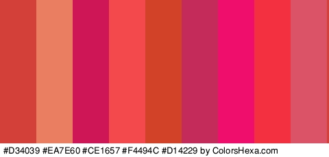 #D34039 #EA7E60 #CE1657 #F4494C #D14229 #C42B5B #EF0E6C #F23040 #DB5367 Colors Logo