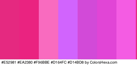 #E52981 #EA2380 #F96BBE #D164FC #D14BD8 #E045D6 #F45DE3 Colors Logo