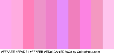 #FFAAEE #FFADE1 #FF7FBB #ED93CA #ED80C8 #E68FFC #EF7FBD #FC83E2 #F497C1 #FFC4ED Colors Logo
