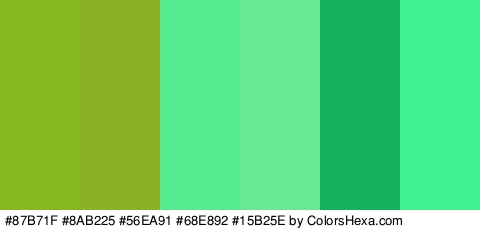 #87B71F #8AB225 #56EA91 #68E892 #15B25E #3EF28F Colors Logo