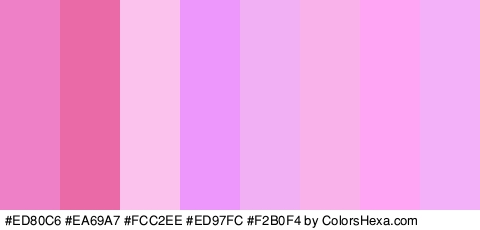 #ED80C6 #EA69A7 #FCC2EE #ED97FC #F2B0F4 #F9B3EA #FFA5F3 #F3B1F9 Colors Logo