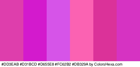 #DD3EAB #D31BCD #D655E8 #FC62B2 #DB329A #D633C3 Colors Logo