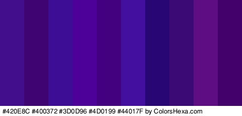 #420E8C #400372 #3D0D96 #4D0199 #44017F #430F9E #280775 #3C0A75 #5E0D82 #42016B Colors Logo
