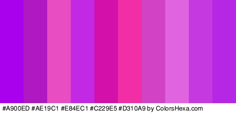 #A900ED #AE19C1 #E84EC1 #C229E5 #D310A9 #F22EA7 #D142C5 #E064E0 #C43AE0 #B527E5 Colors Logo
