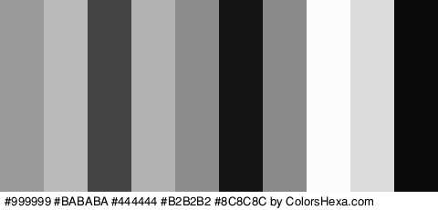 #999999 #BABABA #444444 #B2B2B2 #8C8C8C #141414 #898989 #FCFCFC #DBDBDB #0A0A0A Colors Logo