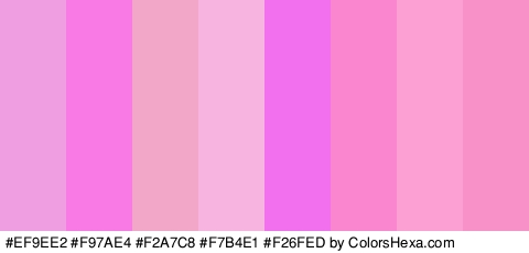 #EF9EE2 #F97AE4 #F2A7C8 #F7B4E1 #F26FED #F986CF #FC9FD3 #F791C8 Colors Logo