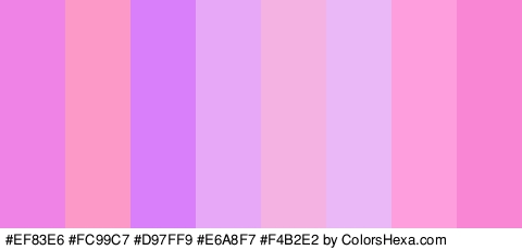 #EF83E6 #FC99C7 #D97FF9 #E6A8F7 #F4B2E2 #EAB7F7 #FF9EDD #F986D5 Colors Logo