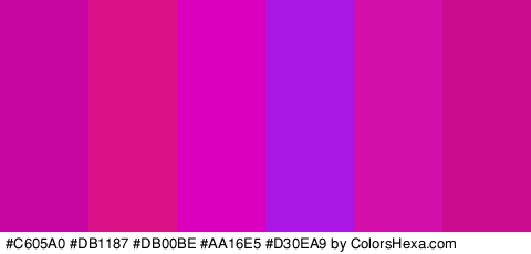 #C605A0 #DB1187 #DB00BE #AA16E5 #D30EA9 #CC0C8F Colors Logo
