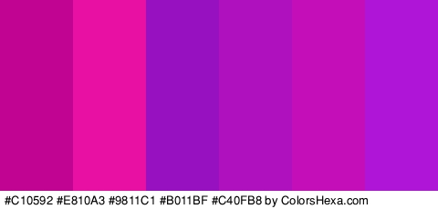 #C10592 #E810A3 #9811C1 #B011BF #C40FB8 #AF15D6 Colors Logo