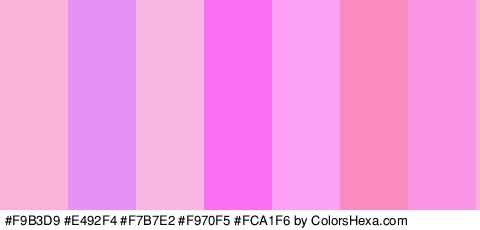 #F9B3D9 #E492F4 #F7B7E2 #F970F5 #FCA1F6 #F98BBF #F995E4 Colors Logo