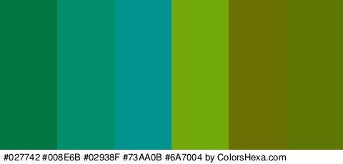 #027742 #008E6B #02938F #73AA0B #6A7004 #5E7704 Colors Logo