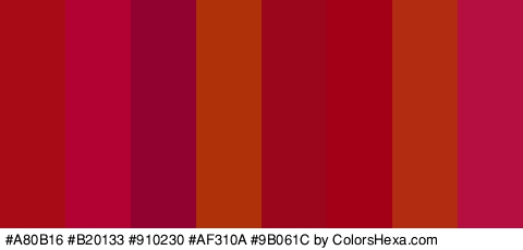 #A80B16 #B20133 #910230 #AF310A #9B061C #A30018 #B22C11 #B50E40 Colors Logo