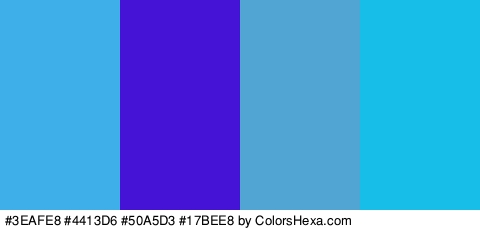 #3EAFE8 #4413D6 #50A5D3 #17BEE8 Colors Logo