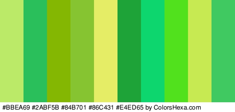 #BBEA69 #2ABF5B #84B701 #86C431 #E4ED65 #1DA338 #0ED66F #52E21D #C7EA52 #40C960 Colors Logo