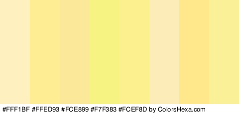 #FFF1BF #FFED93 #FCE899 #F7F383 #FCEF8D #FCEDB8 #FFE88C #F9F098 Colors Logo