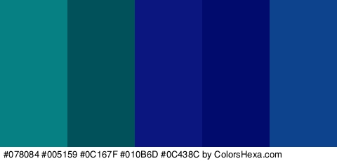 #078084 #005159 #0C167F #010B6D #0C438C Colors Logo