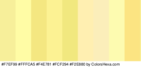 #F7EF99 #FFFCA5 #F4E781 #FCF294 #F2E880 #FFF0B2 #FCEEBA #FCFBB0 #FCE483 Colors Logo