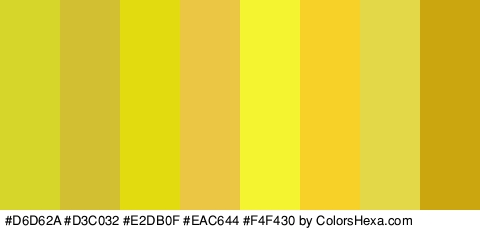 #D6D62A #D3C032 #E2DB0F #EAC644 #F4F430 #F7D127 #E2D848 #CCA60E Colors Logo
