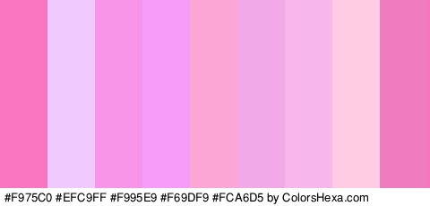 #F975C0 #EFC9FF #F995E9 #F69DF9 #FCA6D5 #F2A9E7 #F7B7EC #FFCCE3 #EF7CBF Colors Logo