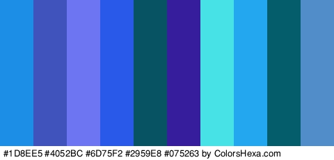 #1D8EE5 #4052BC #6D75F2 #2959E8 #075263 #361D9B #47E2E5 #23A8EF #045D6B #508DC9 Colors Logo