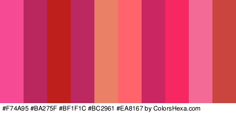 #F74A95 #BA275F #BF1F1C #BC2961 #EA8167 #FF636B #C92662 #F72762 #F26A95 #C9453E Colors Logo