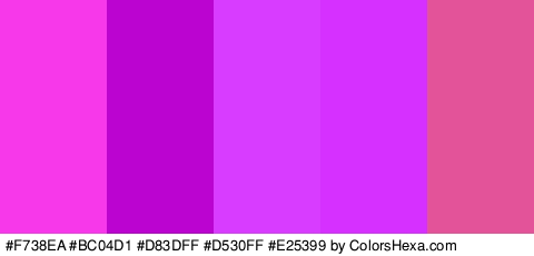 #F738EA #BC04D1 #D83DFF #D530FF #E25399 Colors Logo