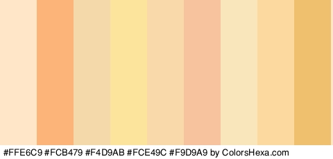 #FFE6C9 #FCB479 #F4D9AB #FCE49C #F9D9A9 #F7C39E #F9E6BB #FCDA9F #EFC06E Colors Logo