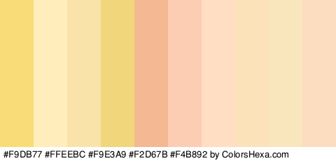#F9DB77 #FFEEBC #F9E3A9 #F2D67B #F4B892 #FCCCB3 #FFDEC4 #FCE2B8 #F9E6BD #FCDDBF Colors Logo