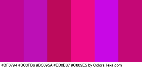 #BF0794 #BC0FB6 #BC095A #ED0B87 #C809E5 #C40976 Colors Logo