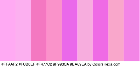 #FFAAF2 #FCB0EF #F477C2 #F993CA #EA69EA #F7ADDE #EF6BE6 #F9A7CB #F285E5 Colors Logo