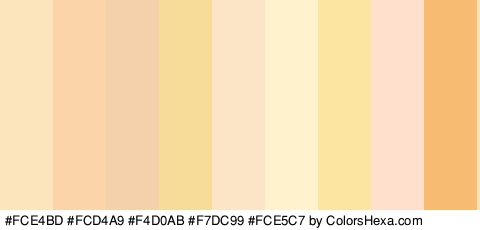 #FCE4BD #FCD4A9 #F4D0AB #F7DC99 #FCE5C7 #FFF2CC #FCE5A1 #FFE0CC #F7BB71 Colors Logo