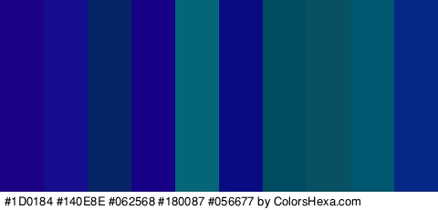 #1D0184 #140E8E #062568 #180087 #056677 #090B82 #004C63 #075163 #005772 #052887 Colors Logo