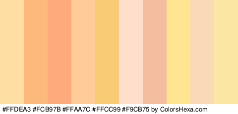 #FFDEA3 #FCB97B #FFAA7C #FFCC99 #F9CB75 #FFDECC #F4BD9F #FFE591 #F9D9B6 #FCE6A4 Colors Logo