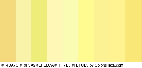#F4DA7C #F9F3A9 #EFED7A #FFF7B5 #FBFCB3 #FFFB91 #FCF294 #FFF291 #F9E877 Colors Logo