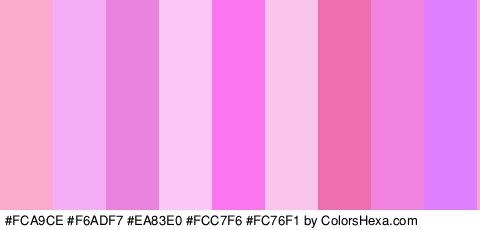 #FCA9CE #F6ADF7 #EA83E0 #FCC7F6 #FC76F1 #FCC4ED #ED6FB2 #EF83DF #DF7FFF Colors Logo