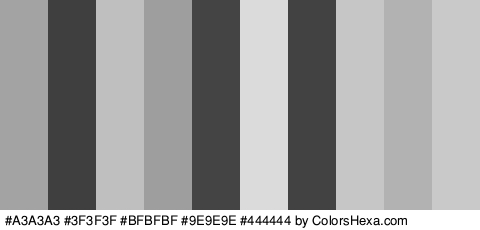 #A3A3A3 #3F3F3F #BFBFBF #9E9E9E #444444 #DBDBDB #424242 #C6C6C6 #B2B2B2 #C9C9C9 Colors Logo