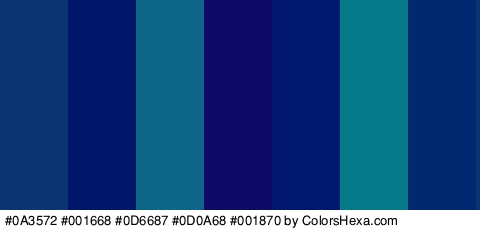 #0A3572 #001668 #0D6687 #0D0A68 #001870 #047A89 #022870 Colors Logo