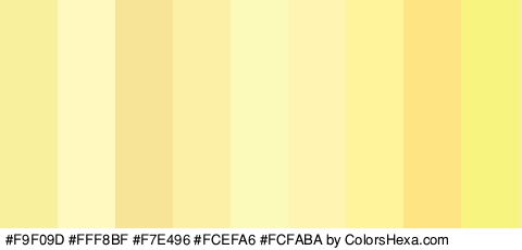 #F9F09D #FFF8BF #F7E496 #FCEFA6 #FCFABA #FFF4B2 #FFF39B #FFE484 #F7F580 Colors Logo