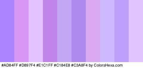 #AD84FF #D897F4 #E1C1FF #C184E8 #C3A8F4 #AC89ED #DAA9F2 #CEBAFF #BF9FFC #E2C4FC Colors Logo