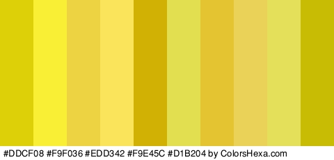 #DDCF08 #F9F036 #EDD342 #F9E45C #D1B204 #E2E051 #E5C432 #EAD259 #E5E059 #C9BC04 Colors Logo