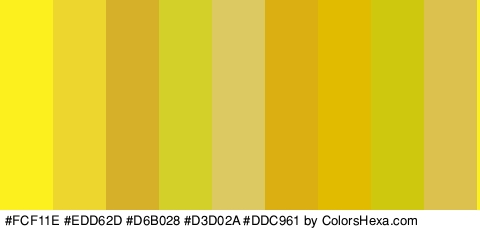 #FCF11E #EDD62D #D6B028 #D3D02A #DDC961 #DBAF11 #E0BB00 #CEC80E #DDC14F Colors Logo